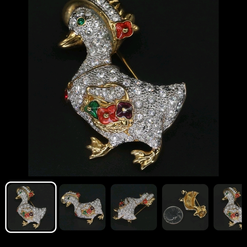 Elegant Gold and Silver Duck Brooch